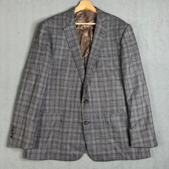 Brooks Brothers Madison Houndstooth Blazer Mens 48R Lanificio di Pray Gray Plaid